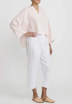 Shi Cashmere Short Linen Top In Pale Pink