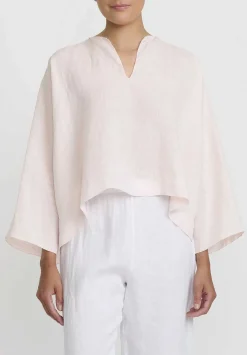 Shi Cashmere Short Linen Top In Pale Pink