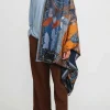 Sabina Savage Silk And Cashmere The Snow Lion Stole In Ice Blue And Fire