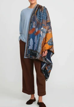 Sabina Savage Silk And Cashmere The Snow Lion Stole In Ice Blue And Fire