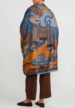 Sabina Savage Silk And Cashmere The Snow Lion Stole In Ice Blue And Fire