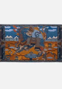Sabina Savage Silk And Cashmere The Snow Lion Stole In Ice Blue And Fire