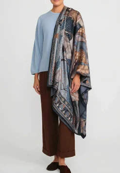 Sabina Savage Silk And Cashmere The Song Deer Stole In Storm Blue & Steel