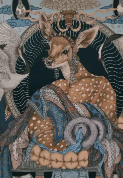 Sabina Savage Silk And Cashmere The Song Deer Stole In Storm Blue & Steel