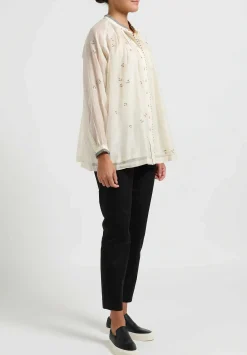 Péro Silk And Cotton Embroidered Band Collar Shirt In White