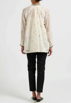 Péro Silk And Cotton Embroidered Band Collar Shirt In White