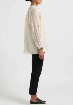 Péro Silk And Cotton Embroidered Band Collar Shirt In White