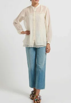 Péro Silk And Cotton Eyelet Shirt In Ivory White