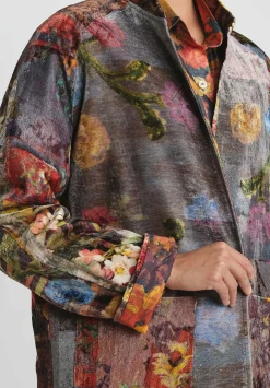 Bokja Silk Assemblage Blast Blazer Jacket In Grey, Blue & Orange