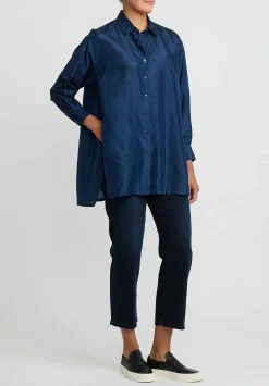 Péro Silk Button Down Shirt In Blue