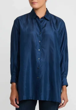 Péro Silk Button Down Shirt In Blue