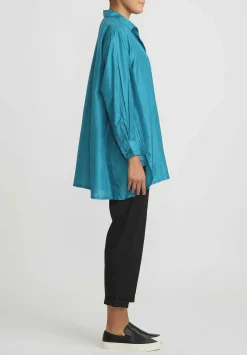 Péro Silk Button Down Shirt In Turquoise