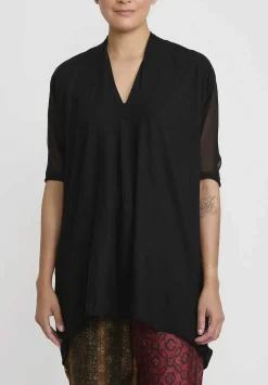 Masnada Silk Gathered Sleeve T-Shirt In Black