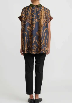 Biyan Silk ''Jaime'' Top In Olive Green & Terracotta Brown