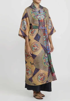 Rianna + Nina Silk Kipos Reversible Kimono In Fanari Buketo Yellow Multi