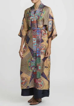 Rianna + Nina Silk Kipos Reversible Kimono In Fanari Buketo Yellow Multi