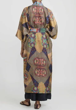 Rianna + Nina Silk Kipos Reversible Kimono In Fanari Buketo Yellow Multi