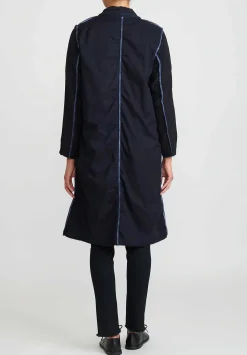 Umit Unal Silk Long Jacket With Feather In Navy Blue