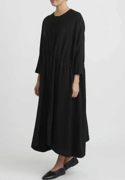 Kaval Silk Nel Twill Button Front Open Dress In Black