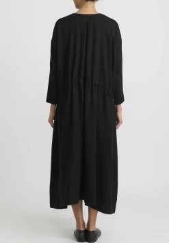 Kaval Silk Nel Twill Button Front Open Dress In Black