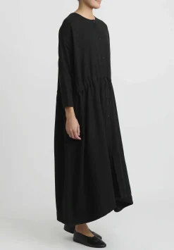 Kaval Silk Nel Twill Button Front Open Dress In Black