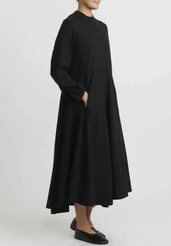 Kaval Silk Nel Twill Long Shirt Dress In Black