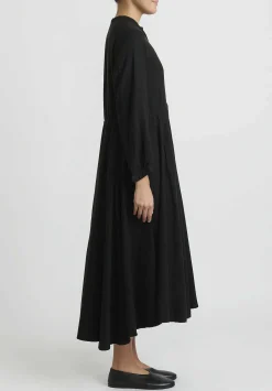 Kaval Silk Nel Twill Long Shirt Dress In Black