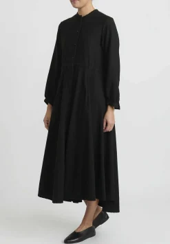 Kaval Silk Nel Twill Long Shirt Dress In Black