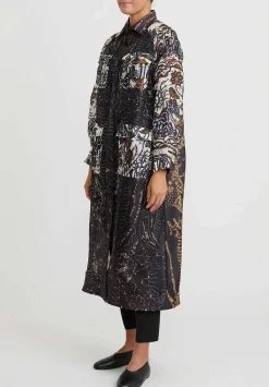 Biyan Silk Organza ''Heistia'' Coat In Golden Brown, Ecru & Blue