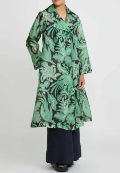 Biyan Silk Organza Radila Print Coat In Burgundy & Green