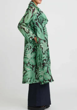 Biyan Silk Organza Radila Print Coat In Burgundy & Green