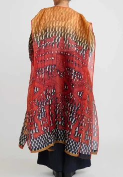 Biyan Silk Organza Rusii Tunic In Persimmon & Tangerine Orange
