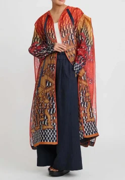 Biyan Silk Organza Rusii Tunic In Persimmon & Tangerine Orange