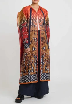 Biyan Silk Organza Rusii Tunic In Persimmon & Tangerine Orange
