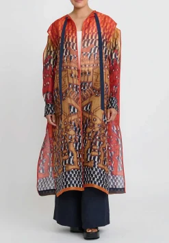Biyan Silk Organza Rusii Tunic In Persimmon & Tangerine Orange