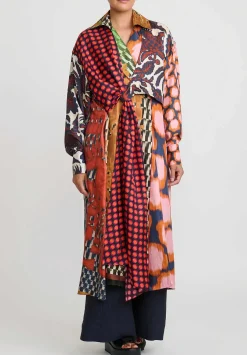 Biyan Silk Ryke Patchwork Print Coat In Copper & Yellow Multi