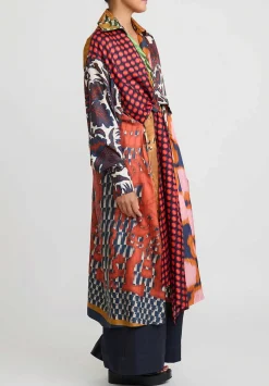 Biyan Silk Ryke Patchwork Print Coat In Copper & Yellow Multi