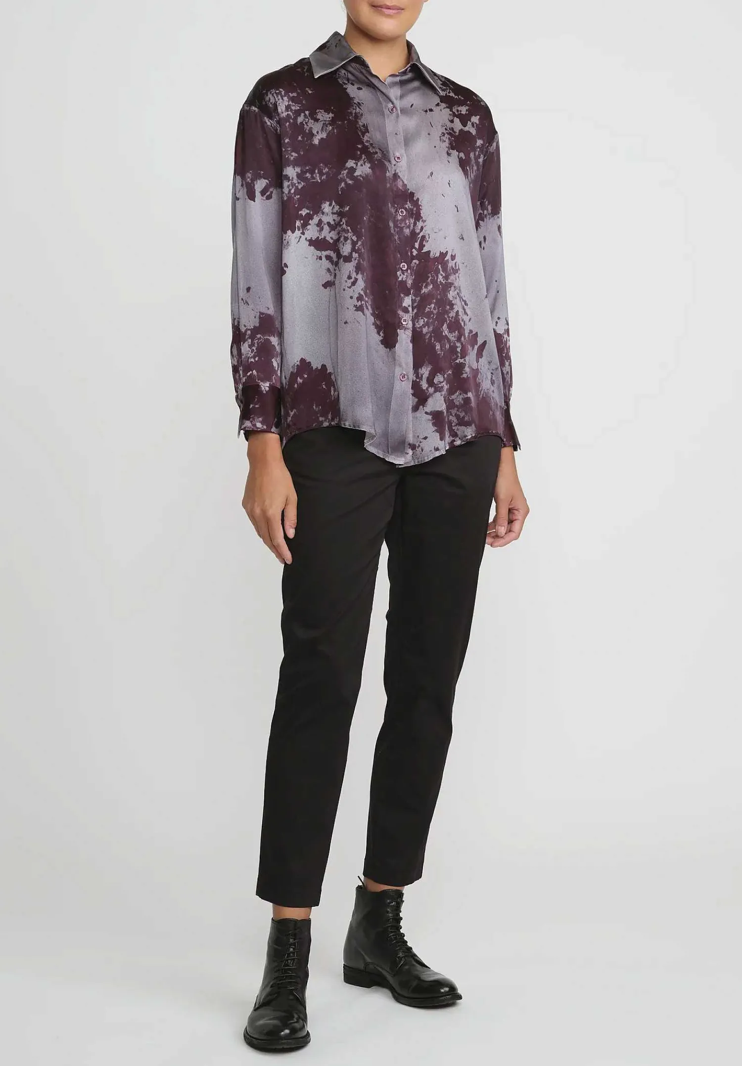 Avant Toi Silk Spot And Velo Shirt In Nero Seppia Brown