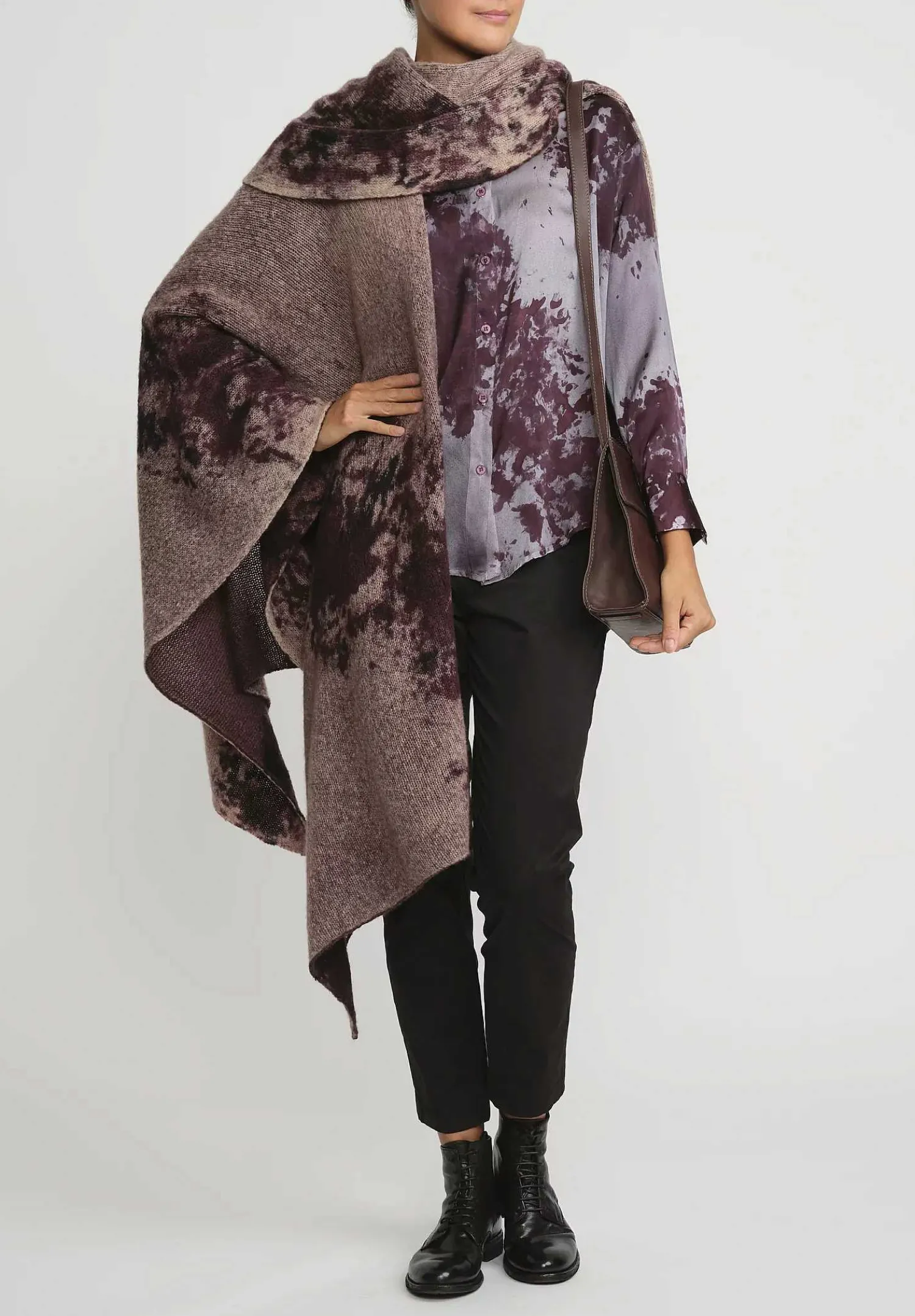 Avant Toi Silk Spot And Velo Shirt In Nero Seppia Brown