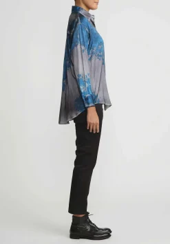 Avant Toi Silk Spot And Velo Shirt In Nero Turchese Blue