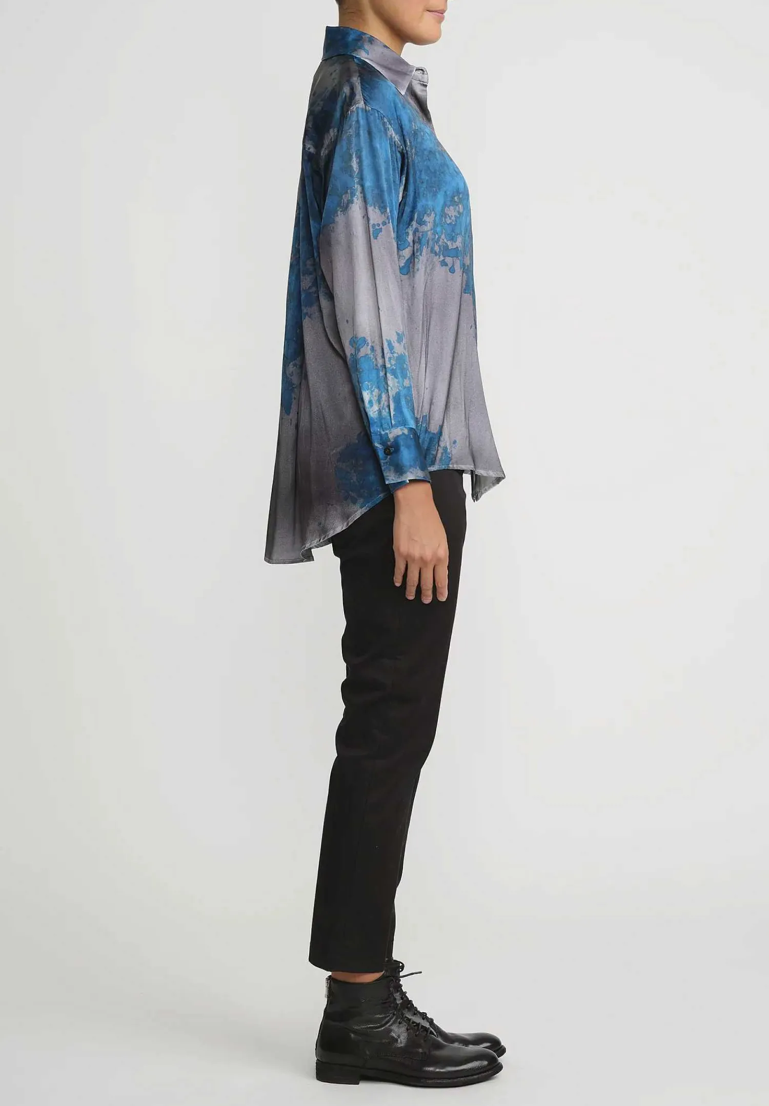 Avant Toi Silk Spot And Velo Shirt In Nero Turchese Blue