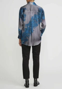 Avant Toi Silk Spot And Velo Shirt In Nero Turchese Blue
