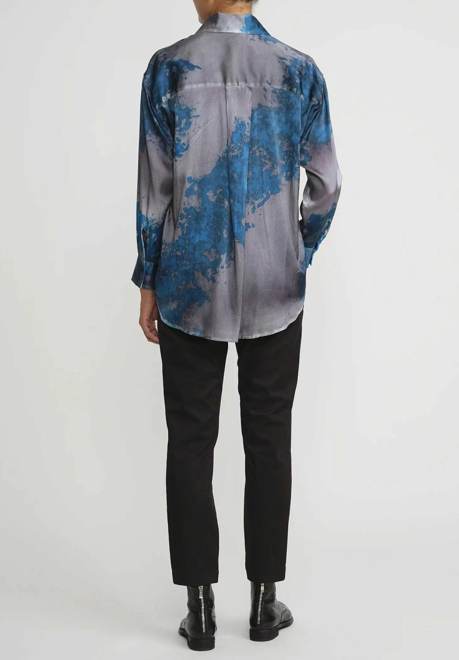 Avant Toi Silk Spot And Velo Shirt In Nero Turchese Blue