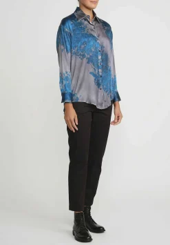 Avant Toi Silk Spot And Velo Shirt In Nero Turchese Blue