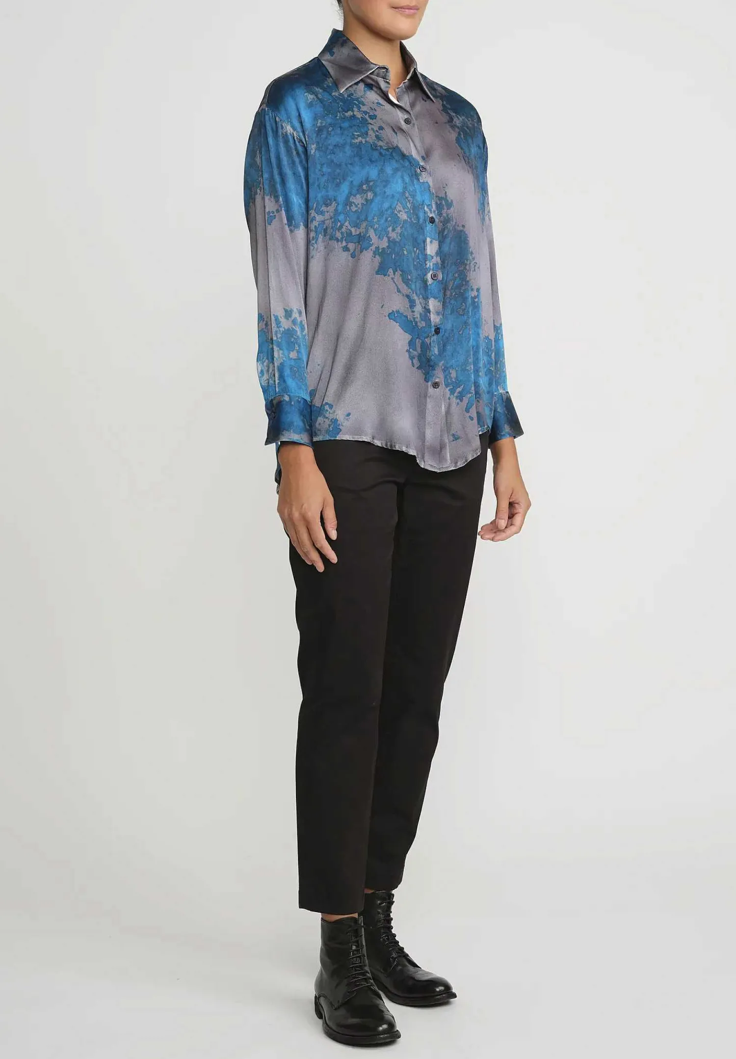 Avant Toi Silk Spot And Velo Shirt In Nero Turchese Blue