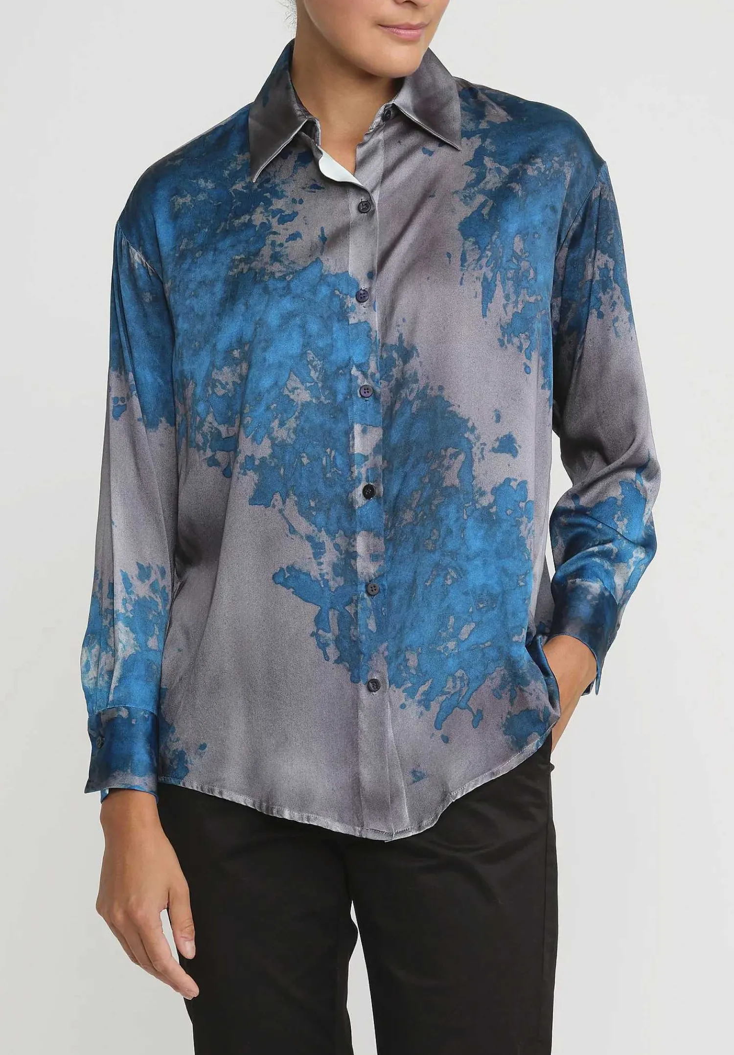 Avant Toi Silk Spot And Velo Shirt In Nero Turchese Blue