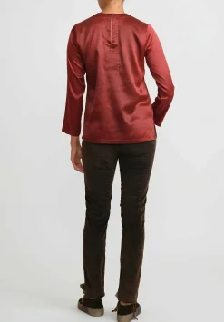 Uma Wang Silk Talley Tavella Top In Dark Red
