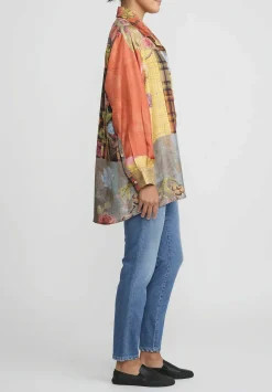 Bokja Silk Twill Assemblage 22 Button Up Z Shirt In Red & Yellow