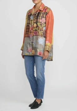 Bokja Silk Twill Assemblage 22 Button Up Z Shirt In Red & Yellow