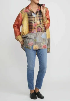 Bokja Silk Twill Assemblage 22 Button Up Z Shirt In Red & Yellow